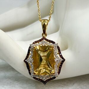 Yellow Labradorite Multigemstone 18K YG Sterling Silver Pendant 20” Necklace